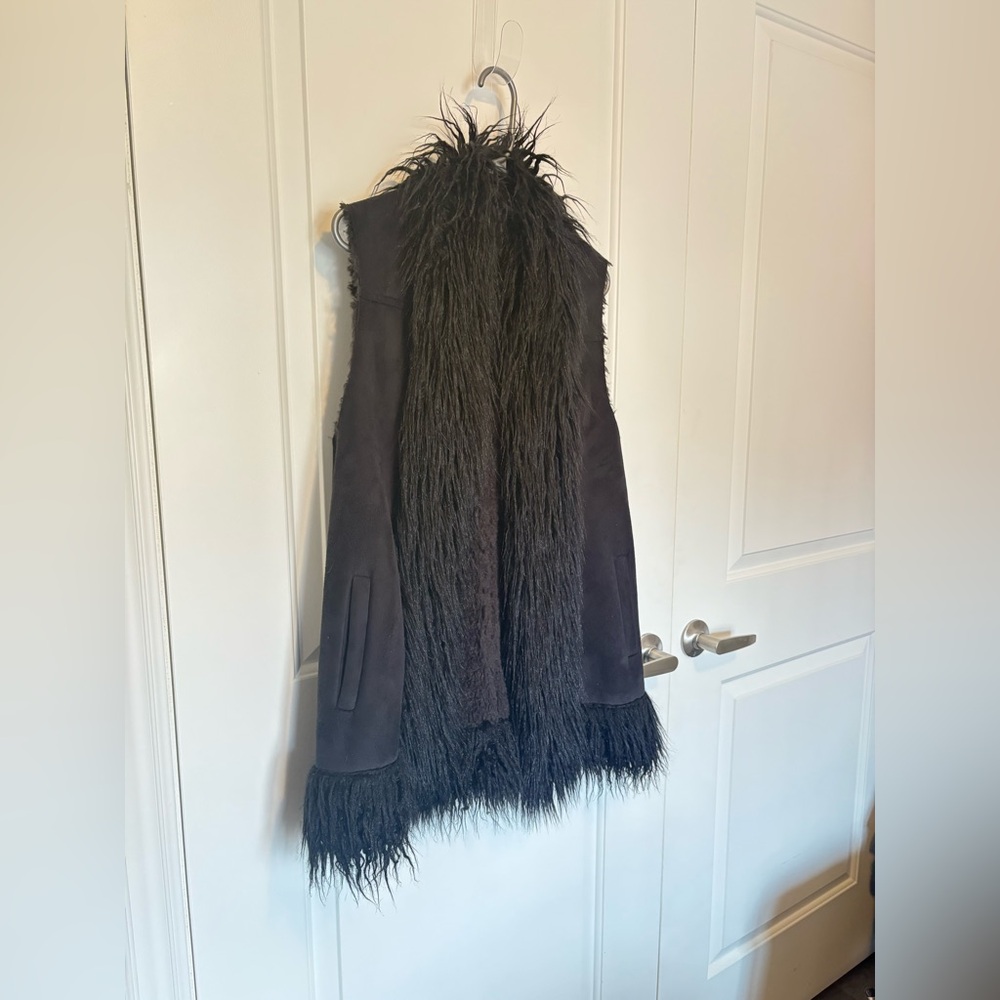 Black Faux Fur Trim Vest- Bold and cool piece!!